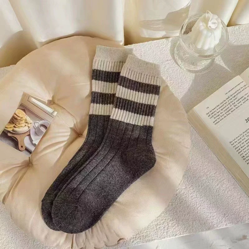 5 أزواج من الجوارب المطبوعة المخططة، جوارب متوسطة مريحة وناعمة، جوارب وجوارب نسائية