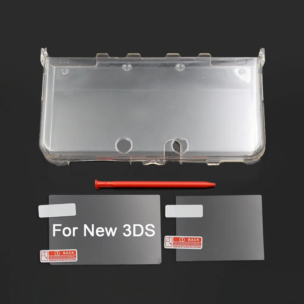 Transparente, geteilte Schutzhülle für den neuen 3DS, transparente Hartschale + Displayschutzfolie + Stylus-Stift