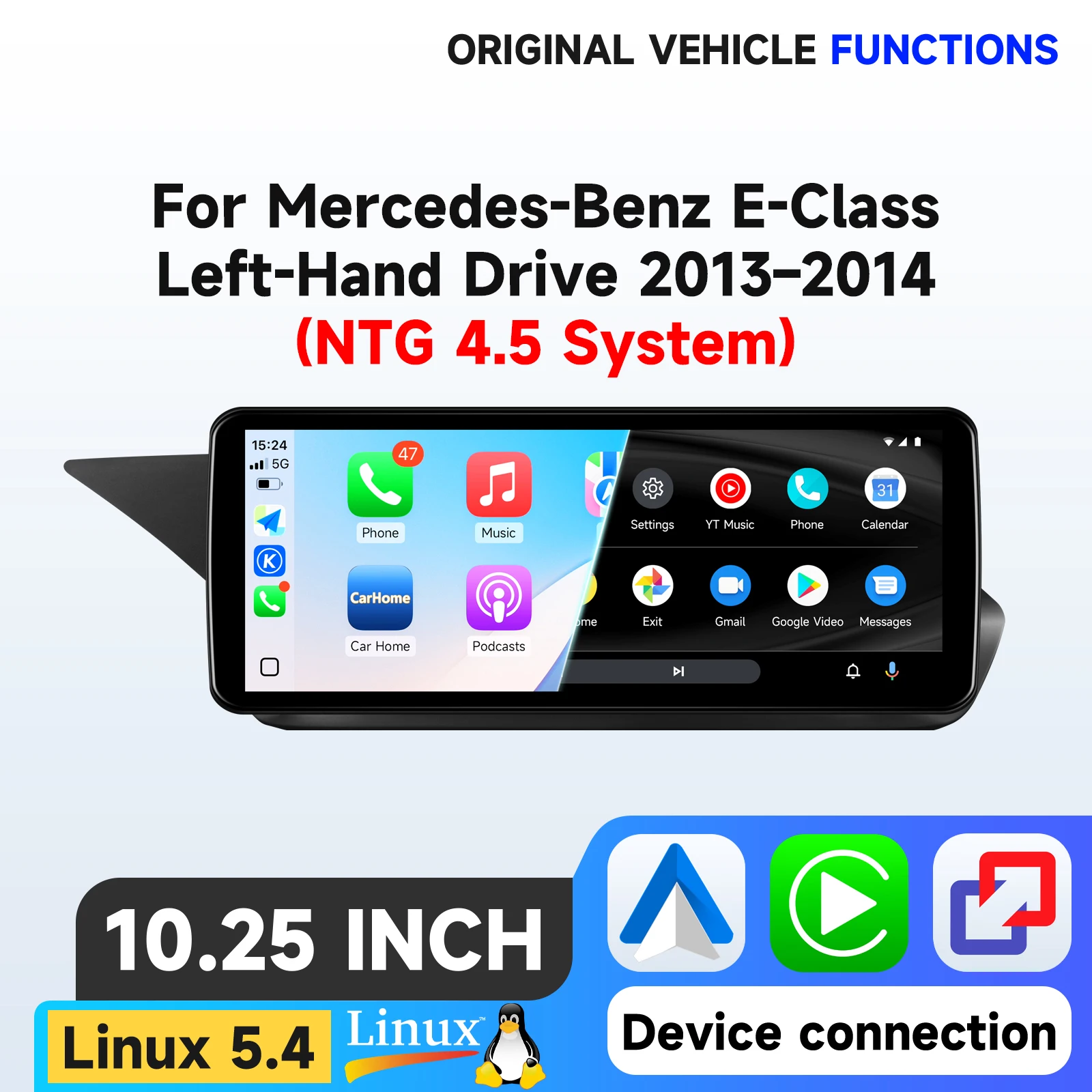 Hizpo 12.3'' Draadloos CarPlay Android Auto Auto Multimedia Scherm voor Mercedes-Benz E-Klasse Linksgestuurd 2013 2014 NTG 4.5 Systeem Touch Display Airplay Autoradio Speler Stereo GPS Navigatie Audio