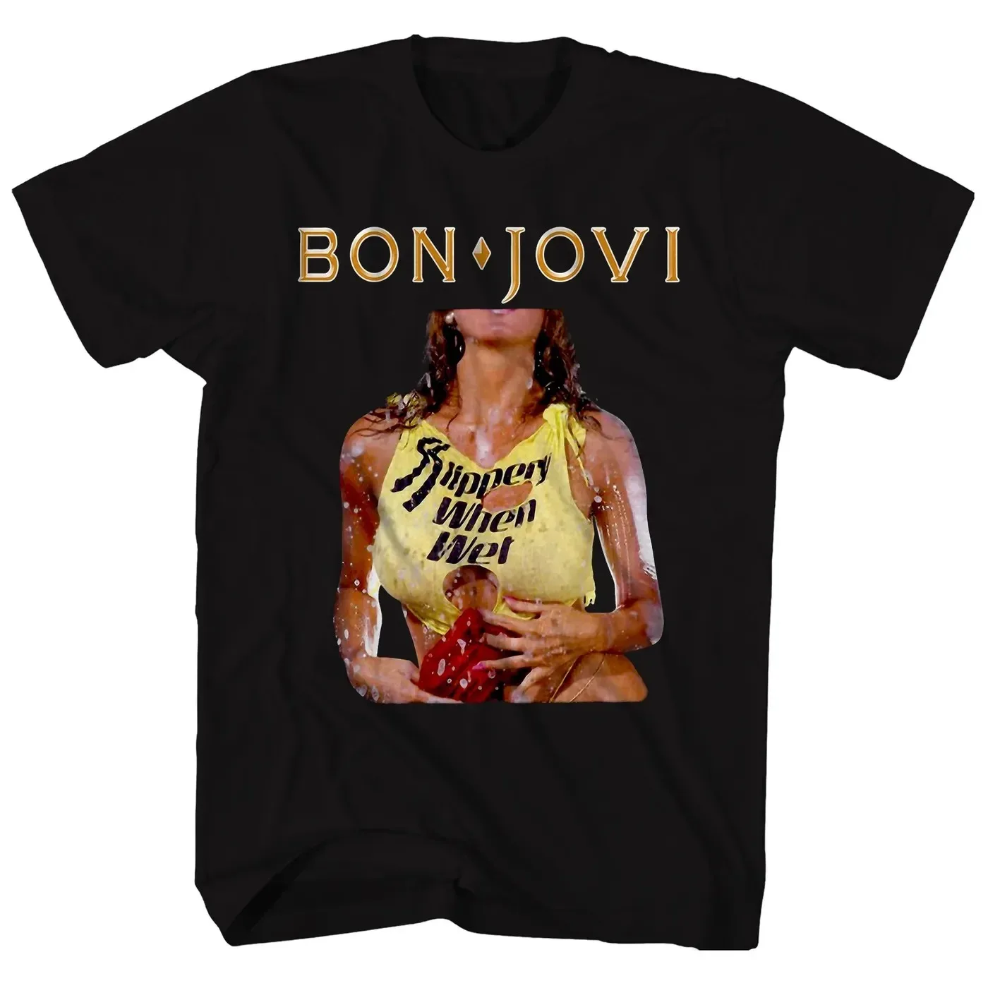 Camiseta Casual Oversize Unissex de Algodão com Estampa Gráfica do Álbum Clássico da Banda Hard Rock Bon Jovi, Estilo Streetwear Harajuku