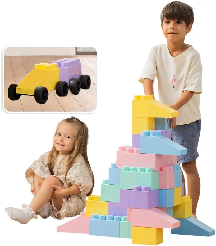 

48 Pcs Pastel Big Blocks + wheels - Large Building Blocks - Giant Building Blocks - Jumbo Blocks - Big Blocks for Kid