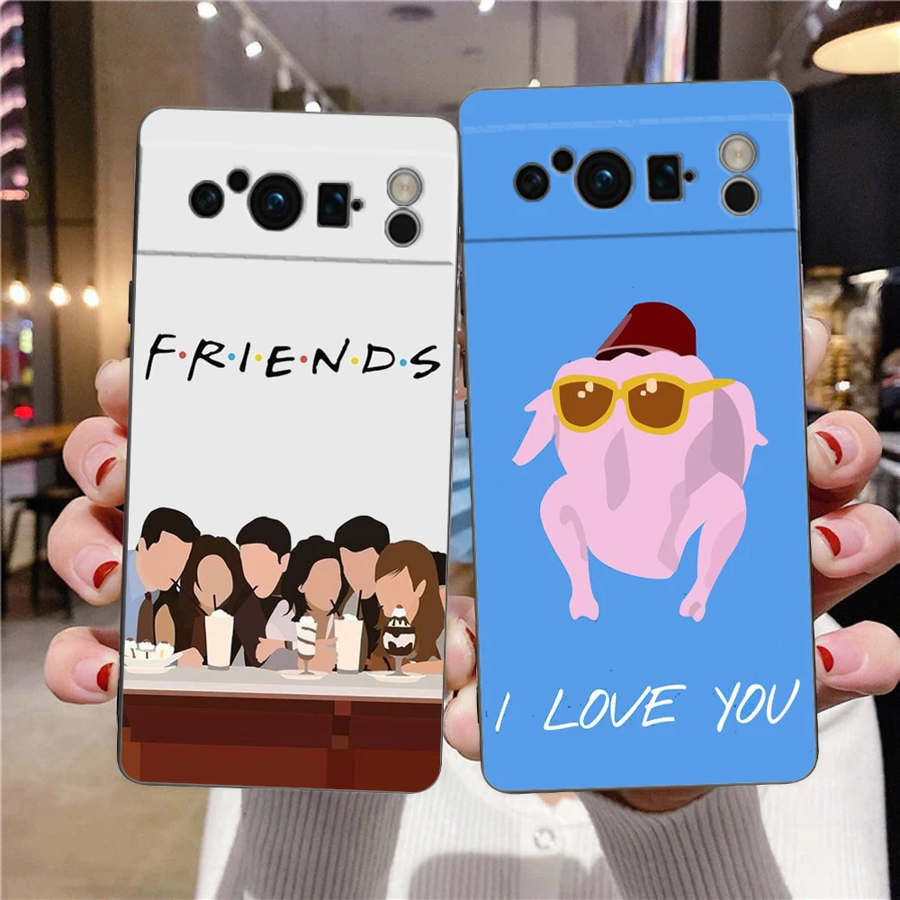 Funda de teléfono para Google Pixel 8 7 6 Pro 8A 7A 6A, carcasa de TPU de silicona a prueba de golpes, cubierta Negra Central Perk Coffee friends tv show