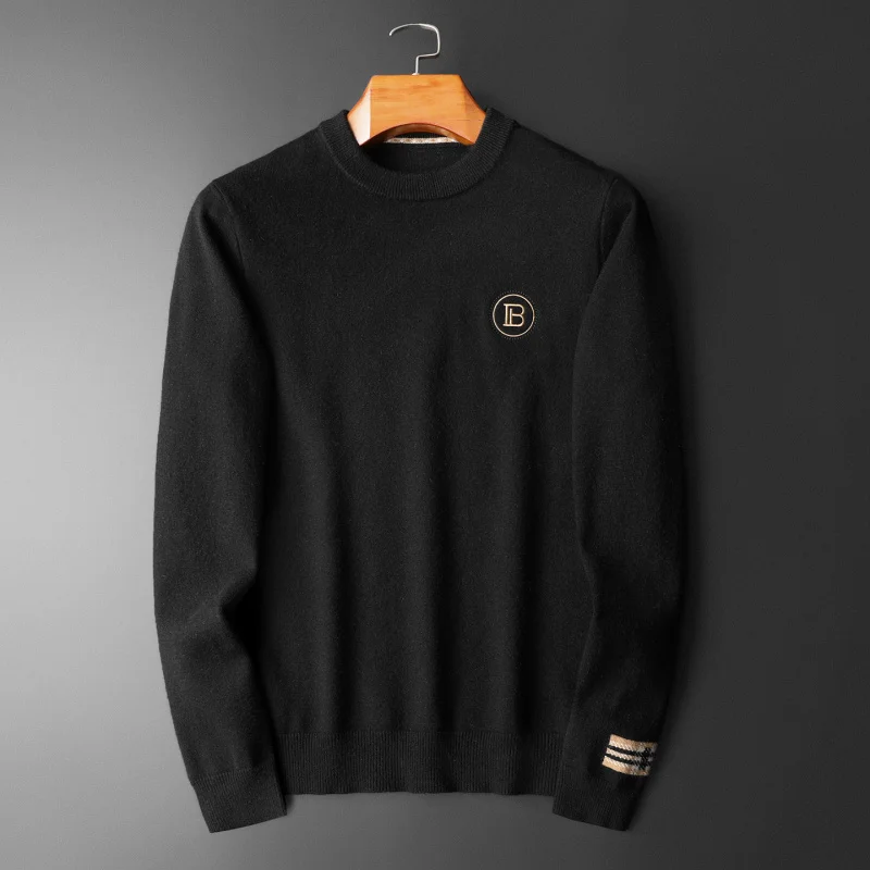 

Новинка зимы 2025: Мужской повседневный утепленный вязаный свитер с вышивкой, шерстяной, с круглым вырезом, базовая кофта, мягкий, дышащий, антистатический