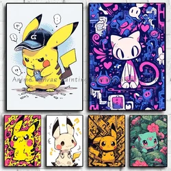 Anime Pokemon Pikachu Bulbasaur Pikachu Gengar Poster HD Canvas Painting Modern Home Living Room Wall Art Decoration Painting