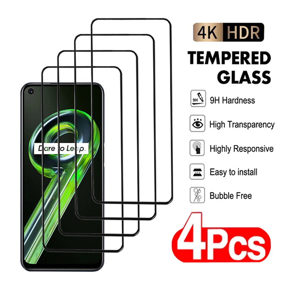 4Pcs 100D Screen Protector For Realme 8 9 10 11 Pro Plus 6.4 4G 6.72 5G 6.43 Speed Protective Transparent Tempered Glass Film