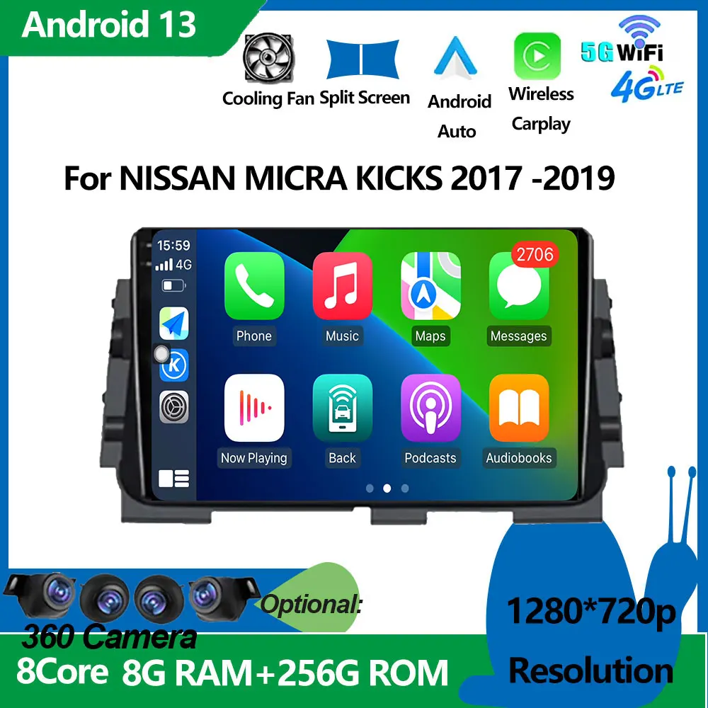 

Car GPS Navigation Android 14 For NISSAN MICRA KICKS 2017 - 2019 Multimedia Stereo Video Player Wireless Carplay Radio SWC DSP