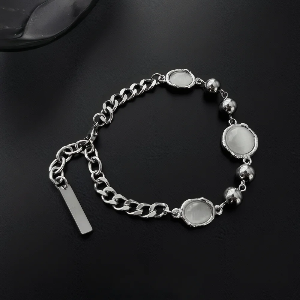 高級ムーンストーンブレスレット男性女性用非退色チタン鋼キャッツアイストーンビーズブレスレットファッションカップルジュエリーKpopギフト