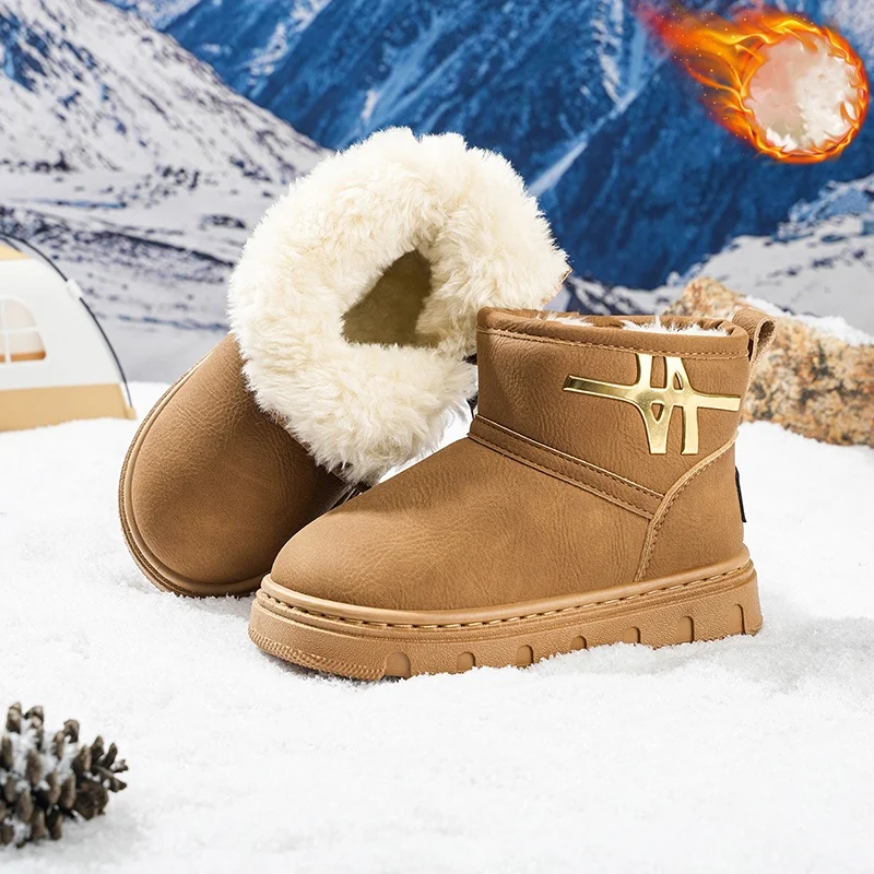 

Children's Autumn and Winter Large Cotton Snow Boots for Boys and Girls, Fleece-Lined Warm Short Boots, Cotton Shoes