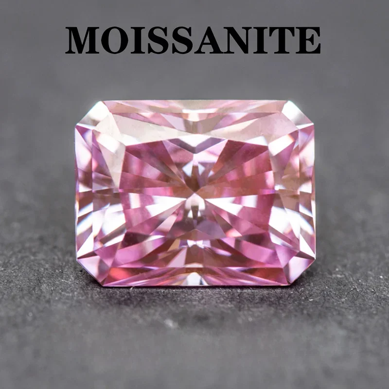 

Moissanite Stone Sakura Pink Color Radiant Cut Charms Gemstone DIY Advanced Jewelry Rings Earrings Making with Certificate