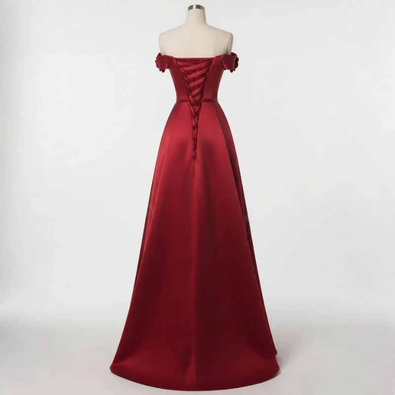 맞춤형 레드 이브닝 드레스 2025 원숄더 볼 가운 섹시 새틴 3D 플라워 파티 드레스 맞춤형