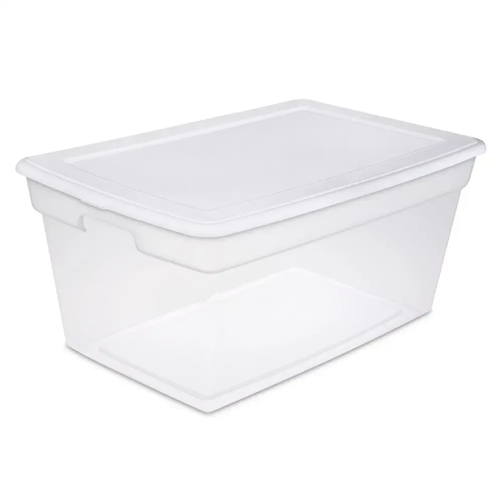 Stackable Clear Storage Box Set 90 Qt. White Plastic Organizer Pack of 4)