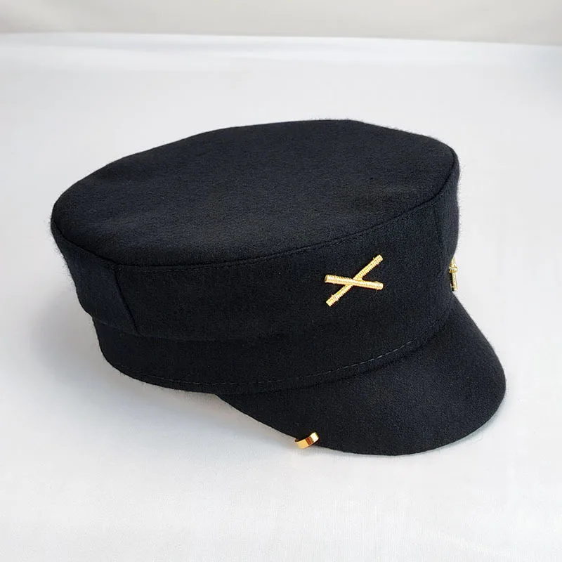 Designer Brand Earring Woolen Militray Hat Women Metal Letter RB Newsboy Caps Flat Top Cap Fashion Streetwear Navy Hat