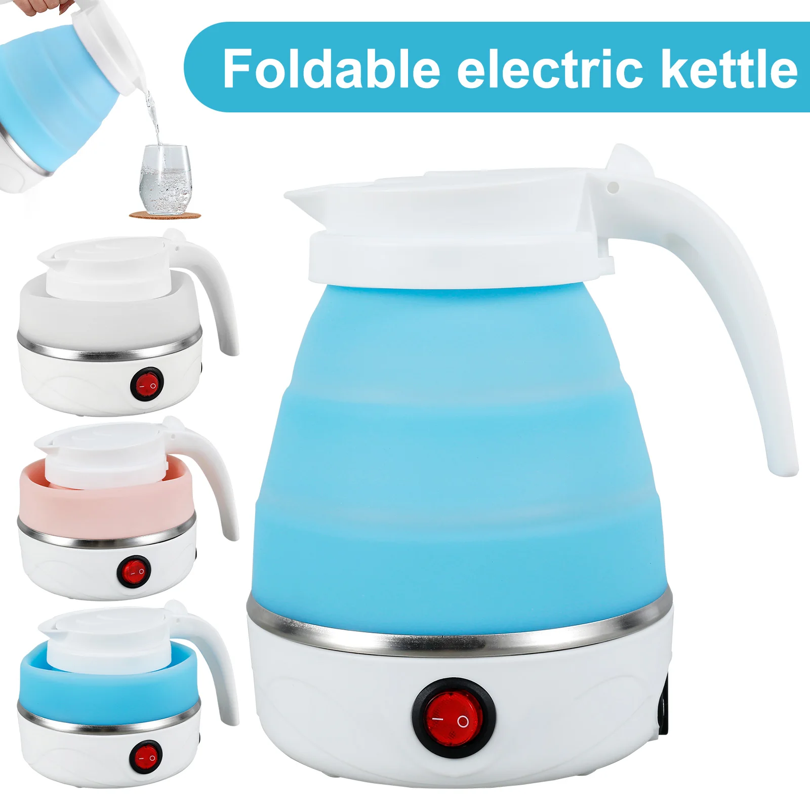 Foldable Kettle 0.6L 600W Food Grade Silicone Electric Kettle Fast Boiling Collapsible Water Heater with Separable Power Cord