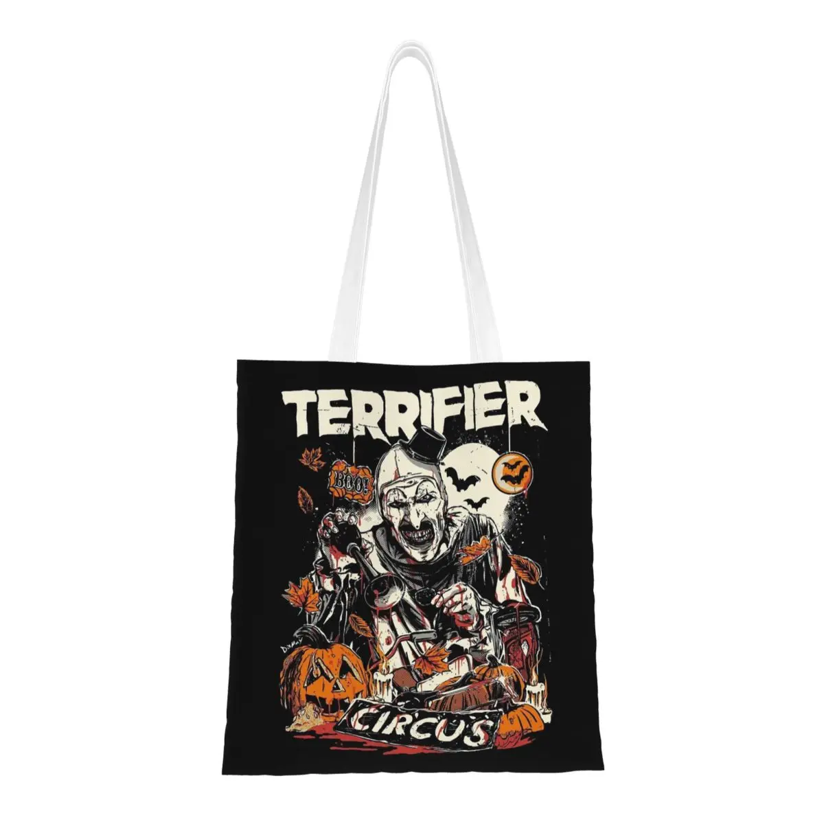 Custom Terrifiers Movie Art Horror Slasher Halloween Grocery Shopping Bag Printing Canvas Shopper Shoulder Tote Bag Handbag