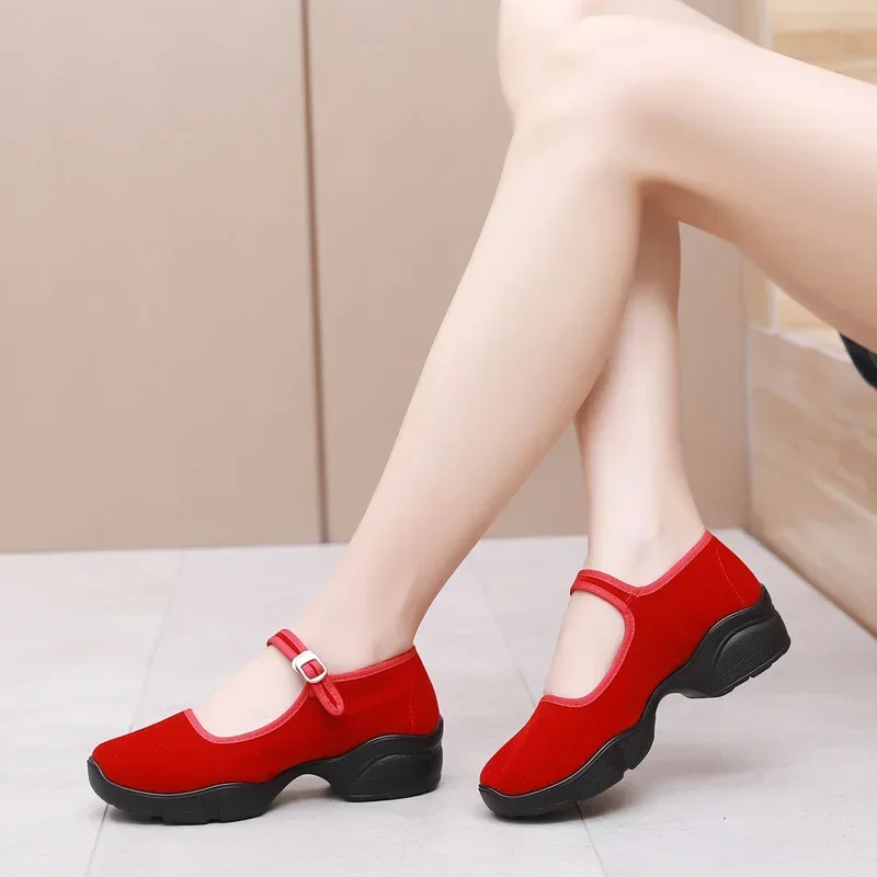 Autumn New Women\'s Shoes Fashion Platform Block Heel Casual Shoes Fitness Walking Dancing Sneakers Luxury Velvet Mary Jane Heels