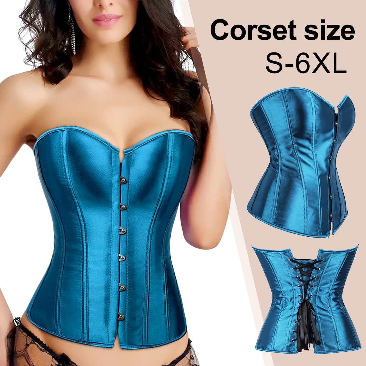 Gold Corset Top Blue Victorian Bodices for Women Sexy Corset Lingerie Plus Size Sexy Satin Overbust Corsets and Bustiers Black W