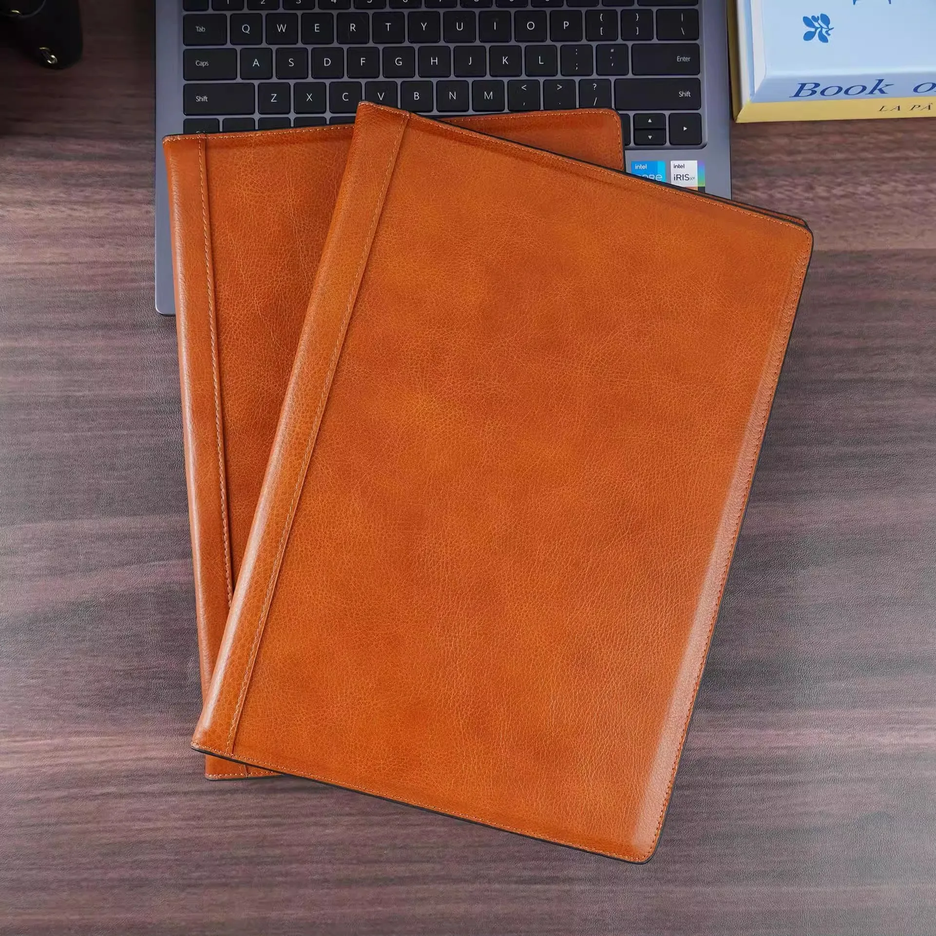 Fervens A4 full leather folder, business travel multifunctional folder, contract signing and sales work contract folder