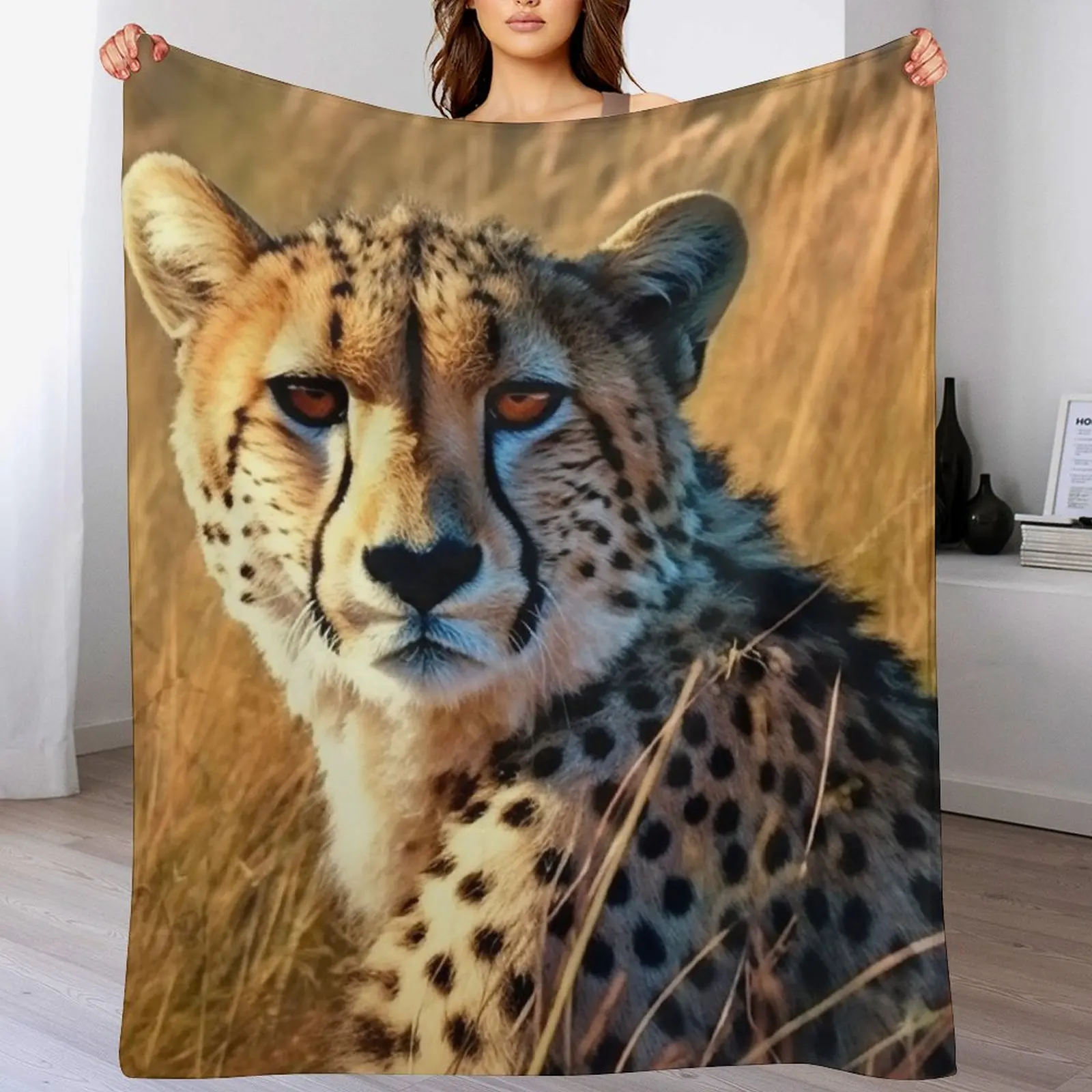 Face of Cheetah Throw Blanket Warm Cozy Throw Blanket for Living Room Couch