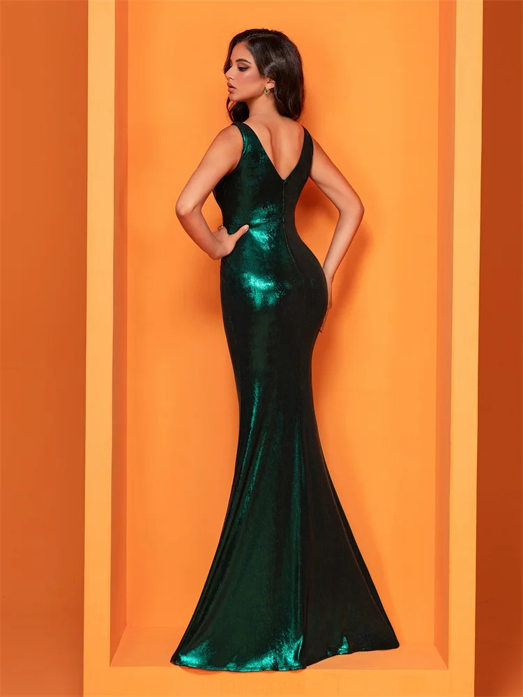 XUIBOL Elegant Evening Dresses Glittery Sleeveless Pleated Empire Waist 2024 Green Mermaid Party Prom Bridesmaid Dress