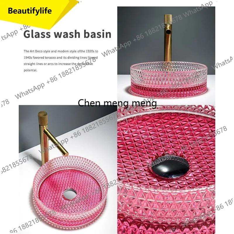 X188 Stylish and simple crystal wash basin glass wash basin small size table basin round