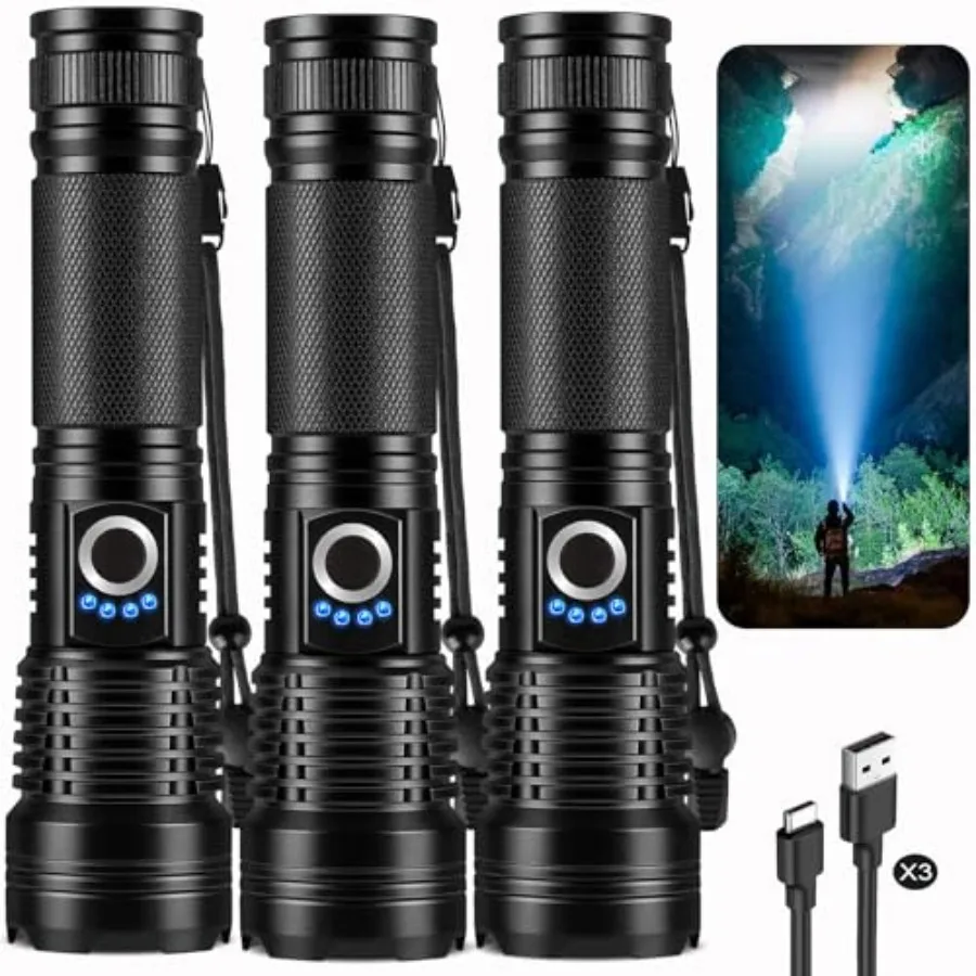 

Rechargeable Flashlights High Lumens Packs, 99, 000 Lumens Super Bright LED Flash Light with 5 Modes Adjustable LED Flashlight,