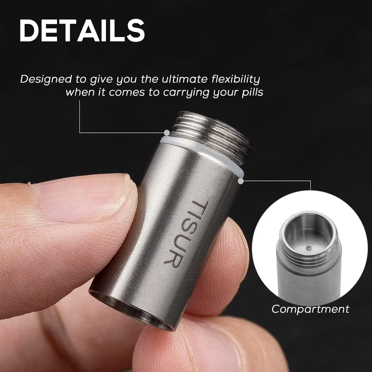 TISUR Small Keychain Pill Holder ,Titanium Metal Travel Pill Case Portable Pill Organizer Container for Purse Waterproof C34 - view 4
