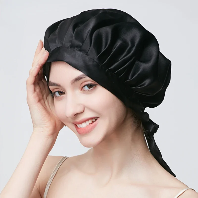 Boné de seda pura para mulheres, boné de dormir, boné de sono noturno, turbante de proteção capilar, envoltórios de cabeça, luxo, natural