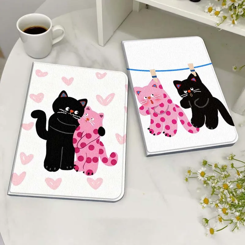 

Black Pink Cartoon Cat Pattern For Huawei MediaPad MatePad M5 M6 11 12 X SE T10 T10s 2 C5e T5 Pro Lite Air 11.5 Inch Tablet Case