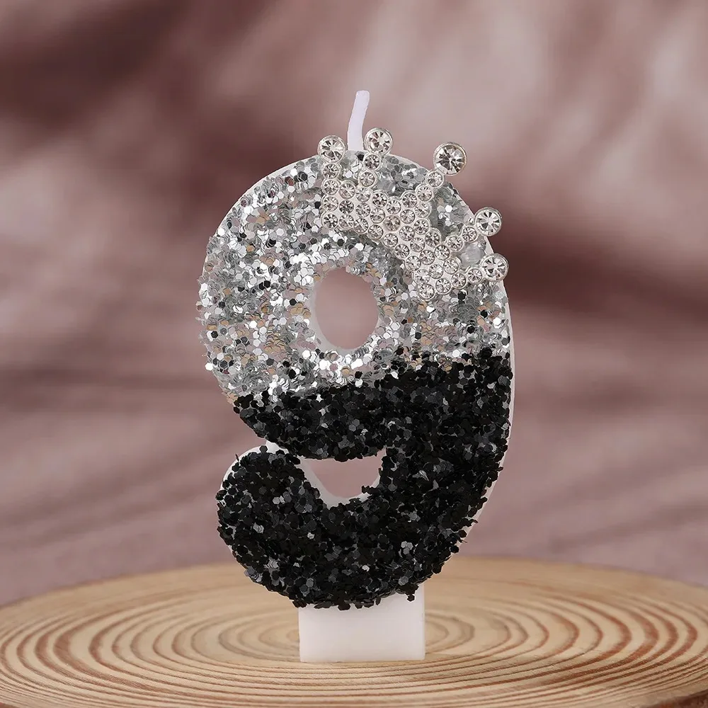 Black Silver Gradient Crown Handmade DIY Digital Candle - Birthday Cake Decoration Party Supplies - view 5