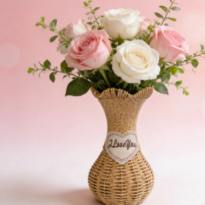 Imitation Rattan Handmade Vase Living Room Dried Flower Ornament Anti Fall Nordic Ins Style Home Decoration Versatile Crafts