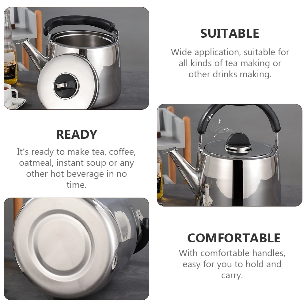 

Stainless Steel Whistling Kettle Household Large Capacity Boiling Water Pot Home Use Tea Coffee Maker Comfort Handle Alarm
