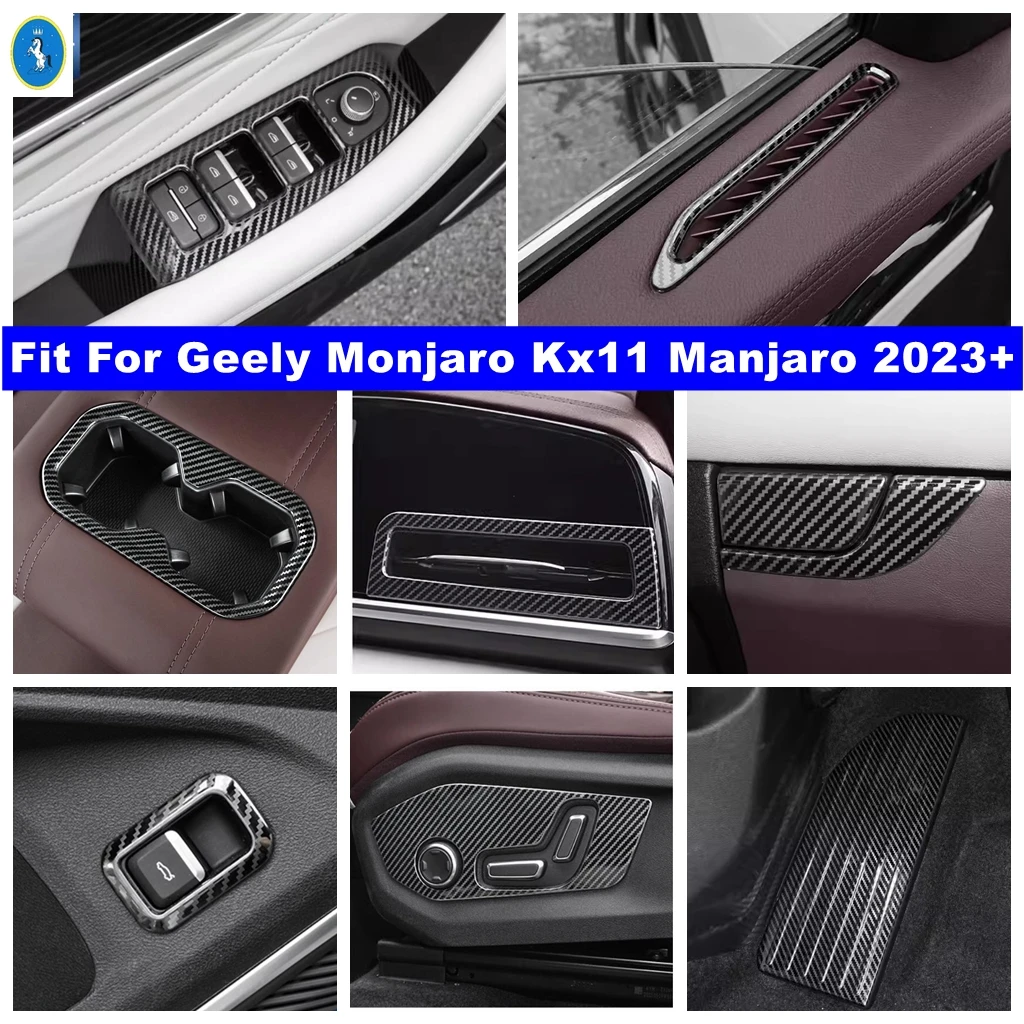 

For Geely Monjaro Kx11 Manjaro 2023 2024 Carbon Fiber Rear Door Button / Seat Adjust Panel / Rest Pedal Cover Trim Accessories