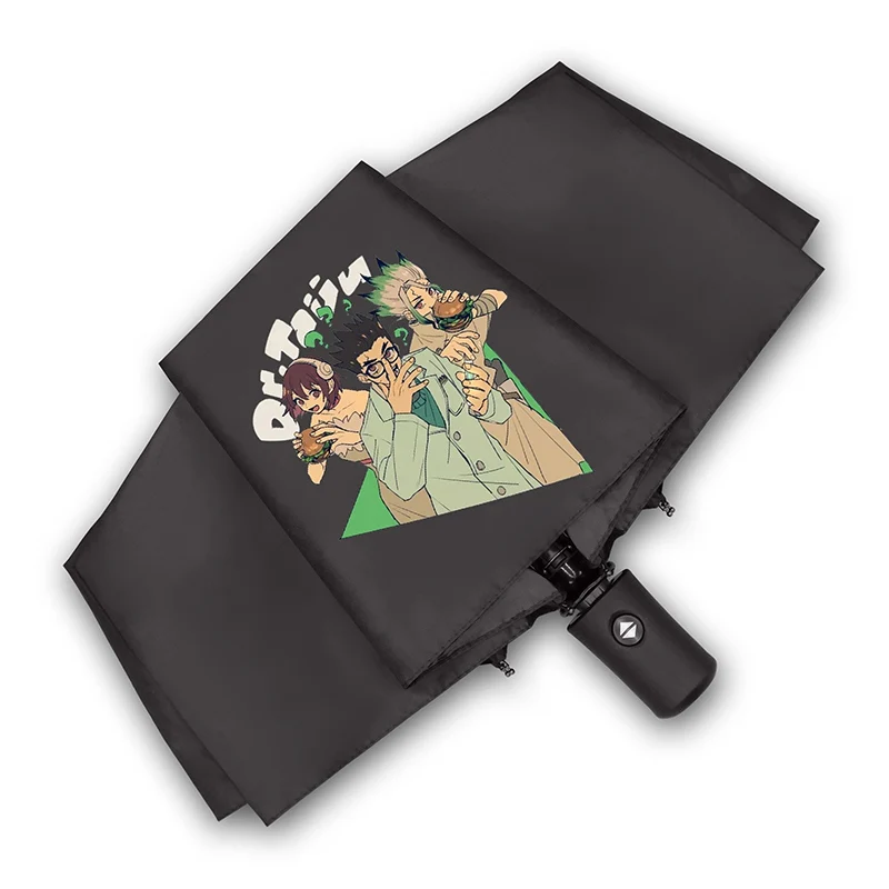 

Доктор Стоун Черно-белый,Dr. Камень, аниме, ветрозащитный, сильная защита от ультрафиолета, компактный автоматический зонт от дождя для женщин и мужчин