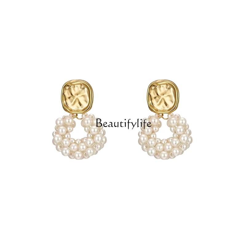 

French Pearl Ear Clip, High-Grade, Dignified Non-Piercing Earrings, Gold, Luxury, High-Grade