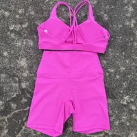 Solid Color Gym Bike Yoga Set Short Legging Cross Back Sport Bra 2pc Tracksuit Athletic Women Gym Suit Comprehensive Training Jo - Image 5