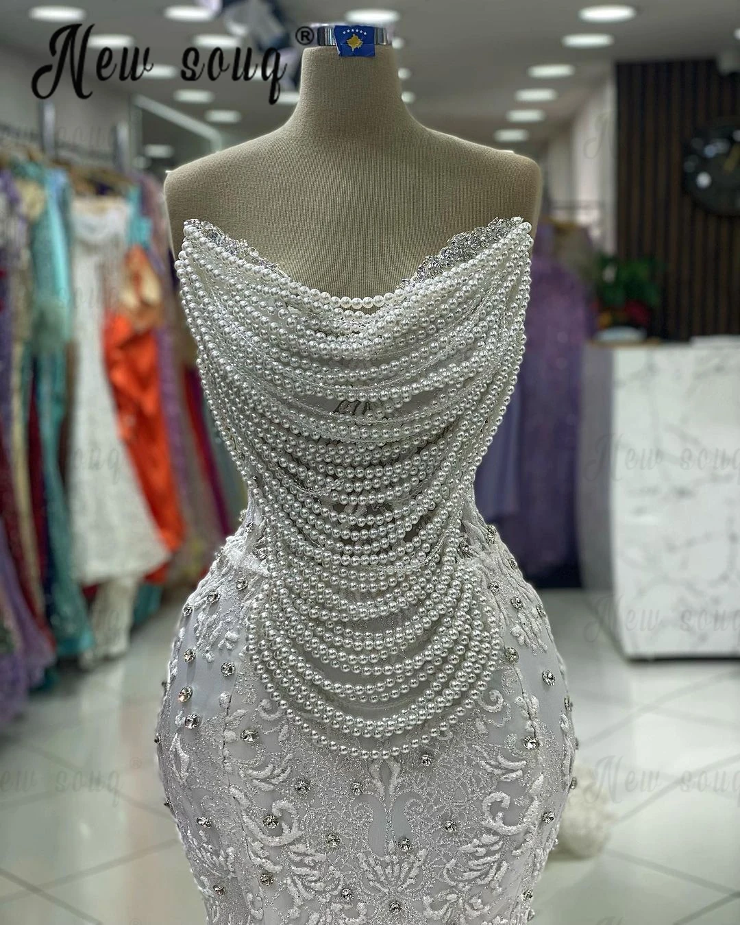 Vestido elegante de renda sereia, Tassel de pérolas, vestidos de baile sem alças para casamento, robe árabe, personalizado, 2024