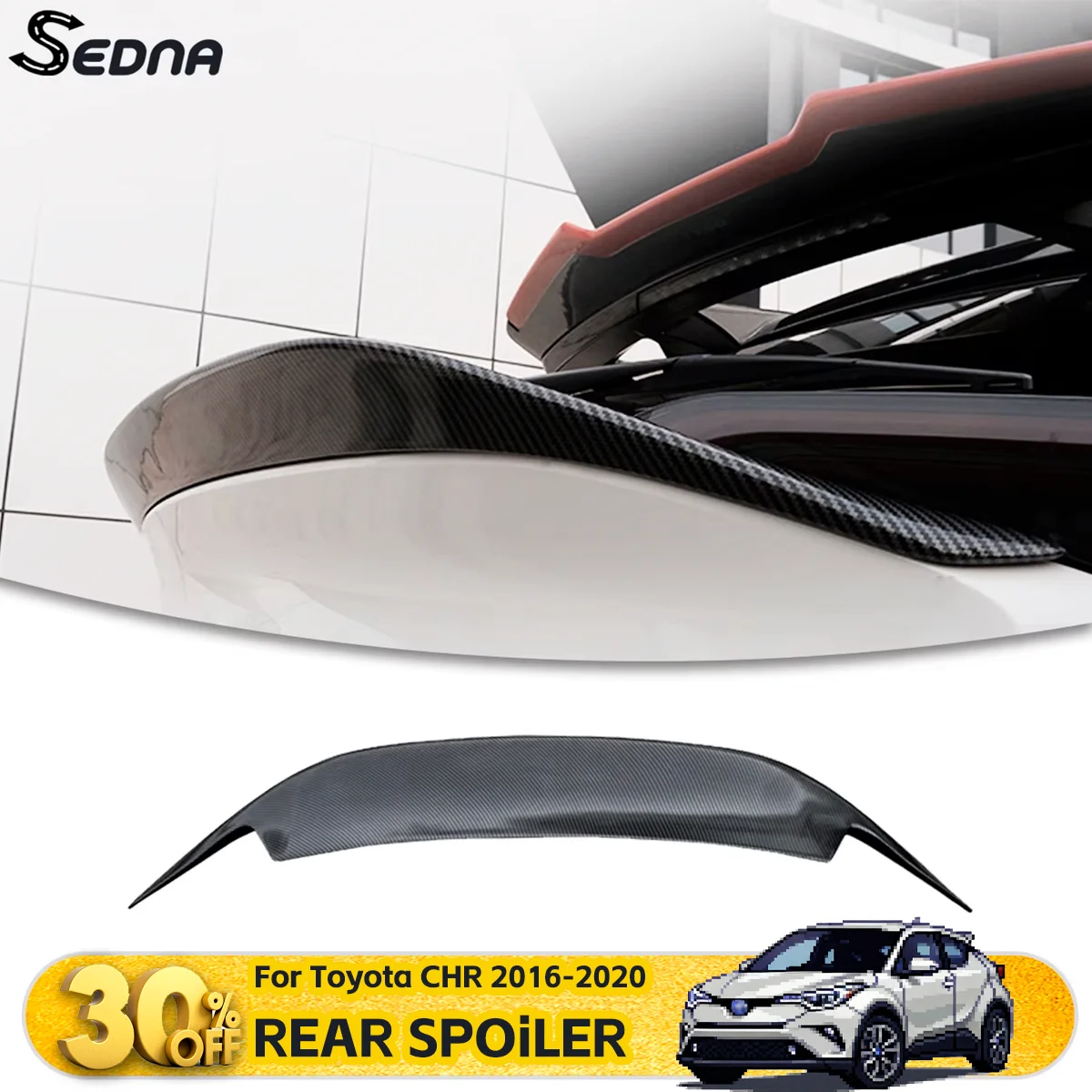 

For Toyota CHR 2016-2020 Rear Trunk Lid Spoiler - FRP Resin Carbon Fiber Middle Tail Wing Automotive Adjustment Accessory