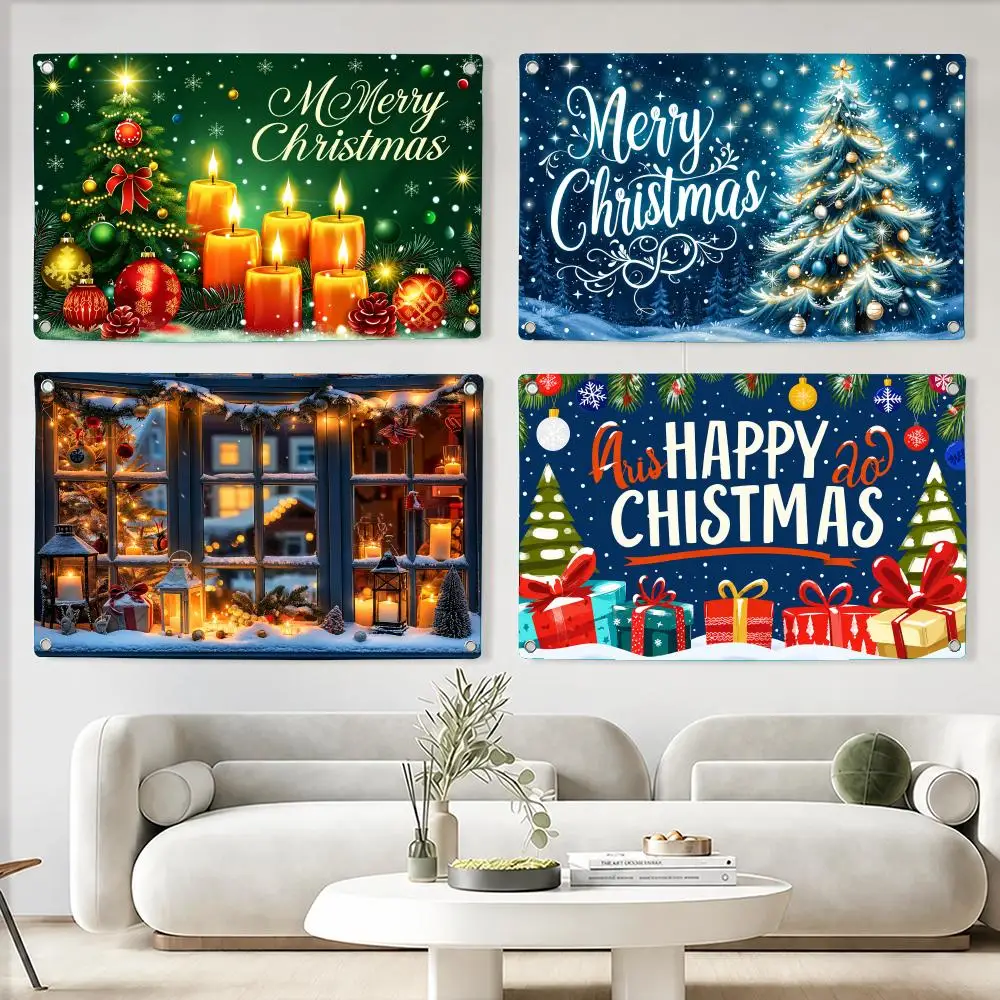 Christmas Tree Gift Snow Scenes Flags Custom Wall Hanging Background Art Banner For Bedroom Home Living Room Outdoor Decor