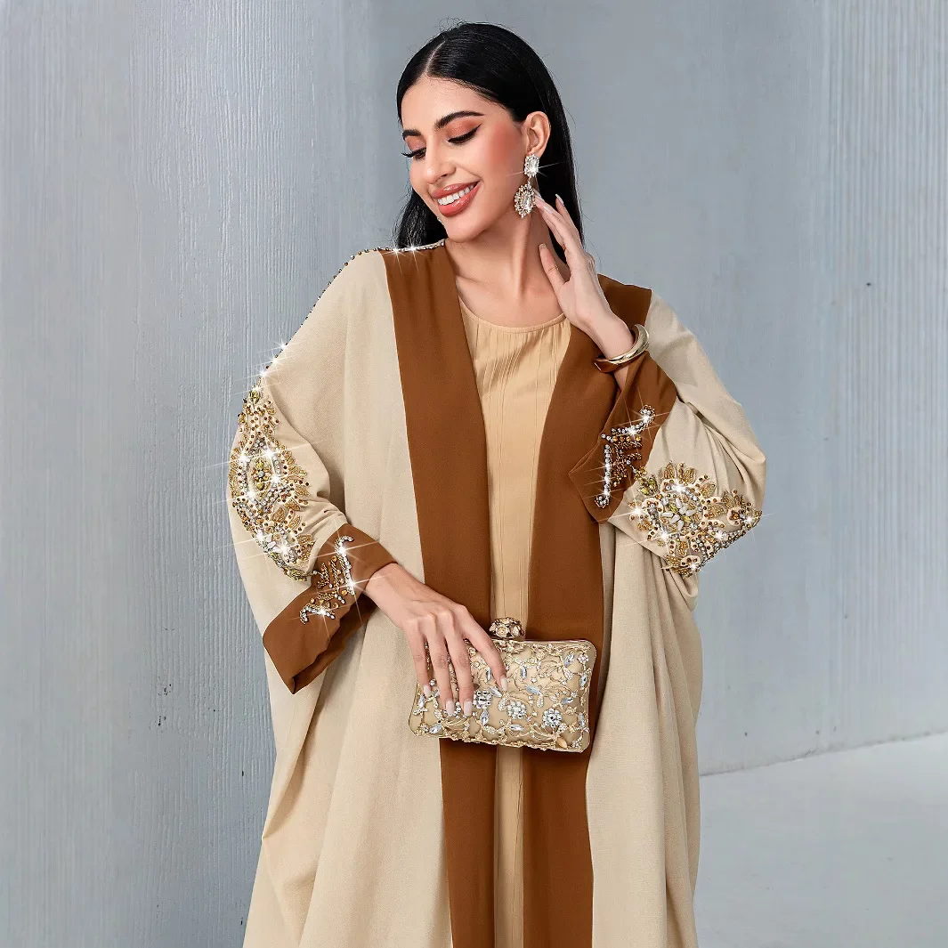 Diamants de luxe Abaya Kimono femmes arabe Robe musulmane dubaï Caftan marocain Kebaya Ramadan Islam vêtements Eid ouvert Abayas Robe