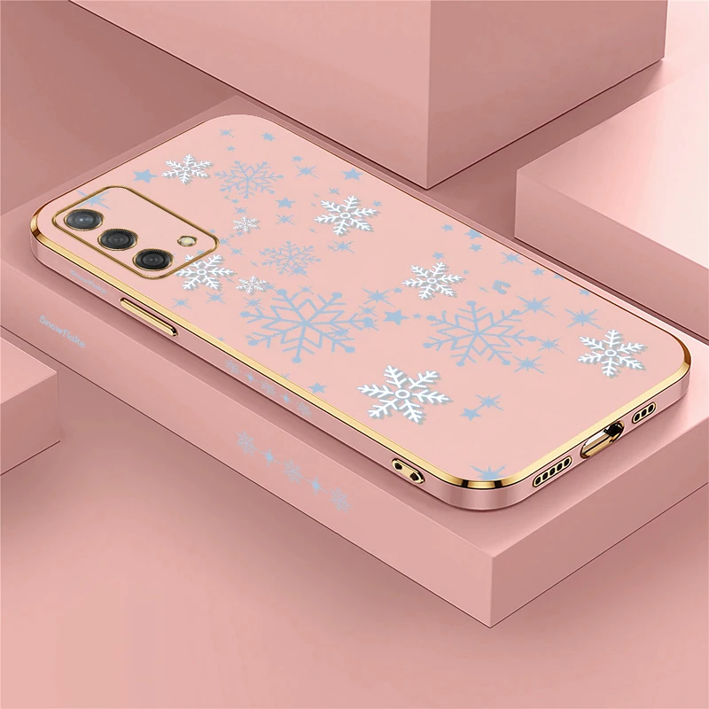 Winter Snowflake Plating Case For OPPO A95 A93 2020 A92 A91 A83 A77 A77S A76 A75 A79 A96 A92 A94 Silicon Lucky Stars Print Cover