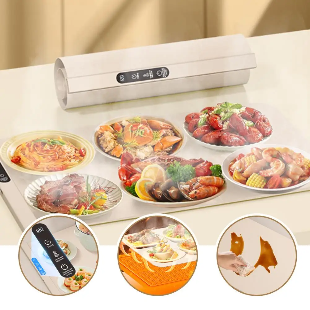 EU Elektrische Lebensmittel Wärmer Platte Faltbare Wärme Tablett Platte Wärmer Matte Lebensmittel Schnelle Heizung Tragbare Elektrische Wärme Tablett 8 Tem