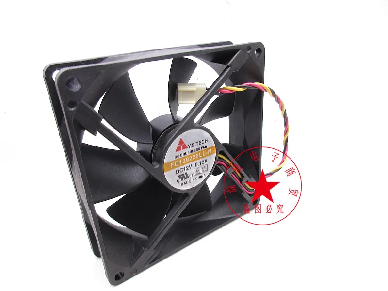 9cm Fan NEW For Y.S TECH FD129225LL-N DC 12V 0.12A 90x90x25mm 3-Wire Server Cooling Fan