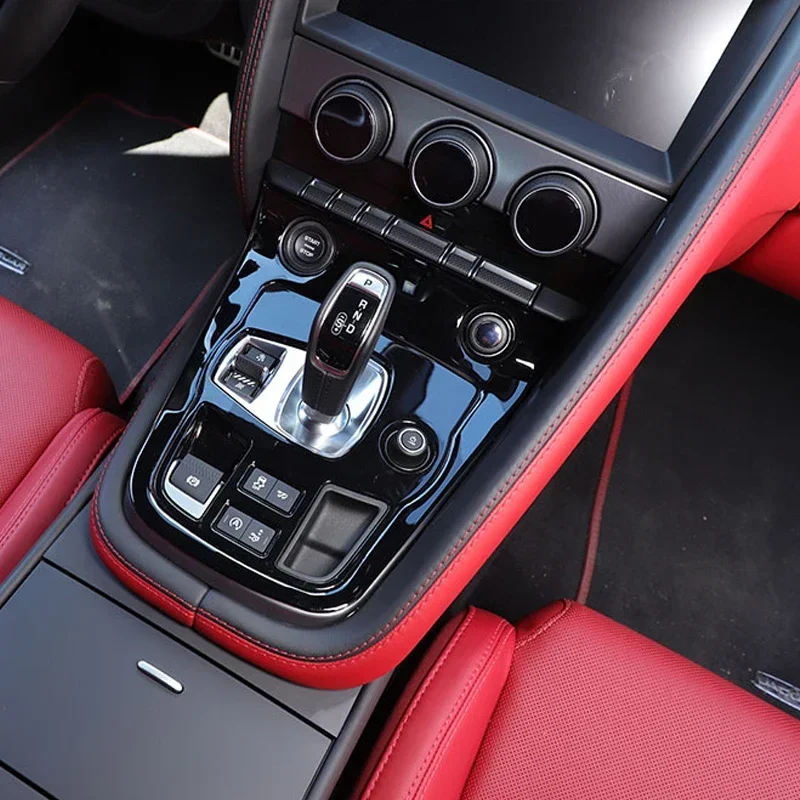 For 2013+ Jaguar F-TYPE Car Central Control Gear Panel Frame, Gear Shift Decorative Panel, Epoxy/gloss Black (soft) 1 Piece Set
