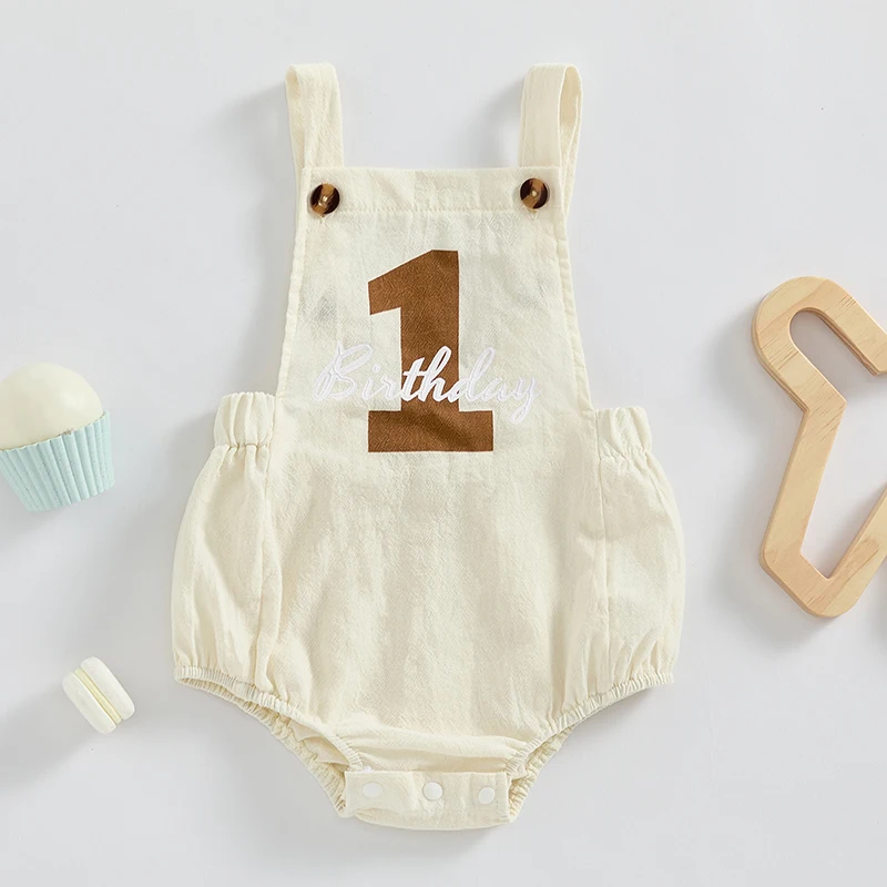 Pudcoco Infant Baby Girl Boy Birthday Overalls Romper Number and Letter Print Summer Adorable Elastic Band Jumpsuits 6-18M