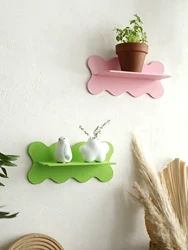 Wooden Wave Shape Floating Wall Shelf Display Stand Candy Color Crystal Storage Rack Wall Decor for Bedroom Girl Room Decoration