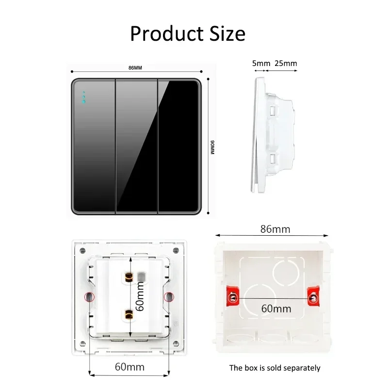 Black Glass 1 2 3 4 Gang 1 2 Way Big Panel Switch with LED Fast Charge 13A UK EU Universal Socket with USB TypeC TV Data Outlet