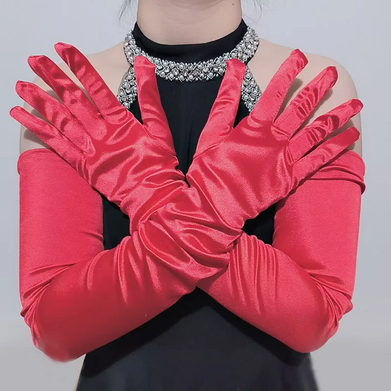 KayCrowne-guantes largos de satén para mujer, manoplas finas y transpirables, a la moda, para vestido de baile, fiesta de boda y Club, 70cm