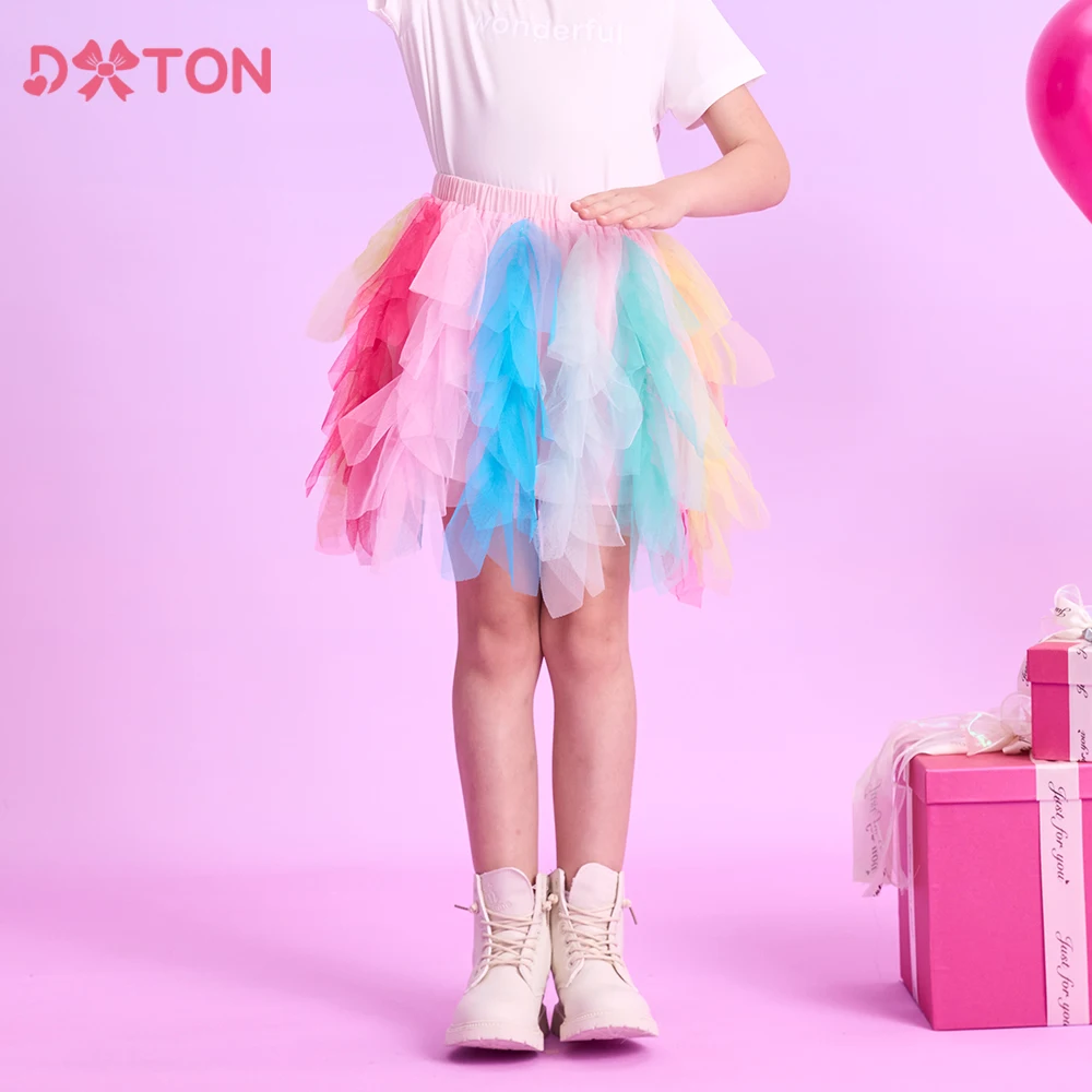 

DXTON 2024 Girls Mini Skirts Colorful Layered Cake Girls Skirt Tulle Irregular Toddler Wedding Birthday Party Children Costumes