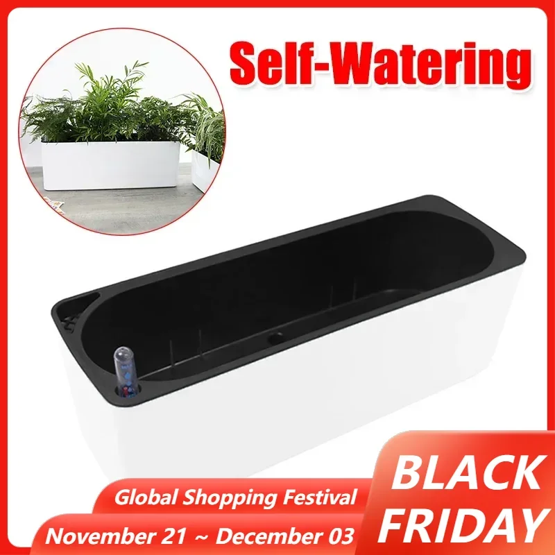 Rectangular Self Watering Planter Flower Pot with Water Level Indicator Large Bonsai Planting Container for Home Garden Office