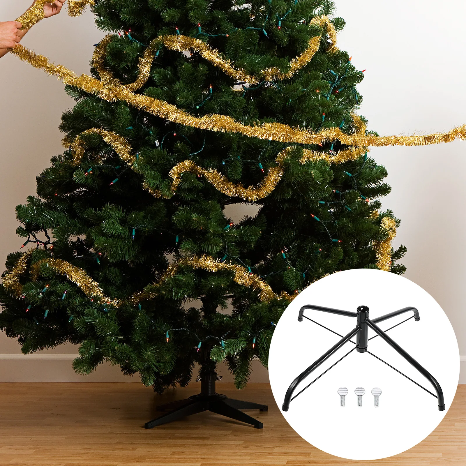 

1Pcs Christmas Tree Stand Metal Stable Strong Green Artificial Xmas Tree Rack Screw Fixing Holder Christmas Supplies